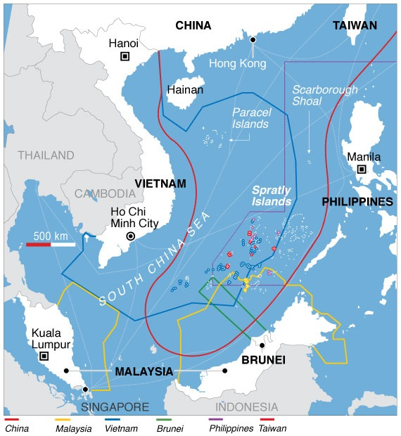 Generally, the way that this is settled is by just splitting whatever area the argument is over in half, but this only works if both countries are willing to cooperate and compromise. Here is a huge area of conflict in the South China Sea