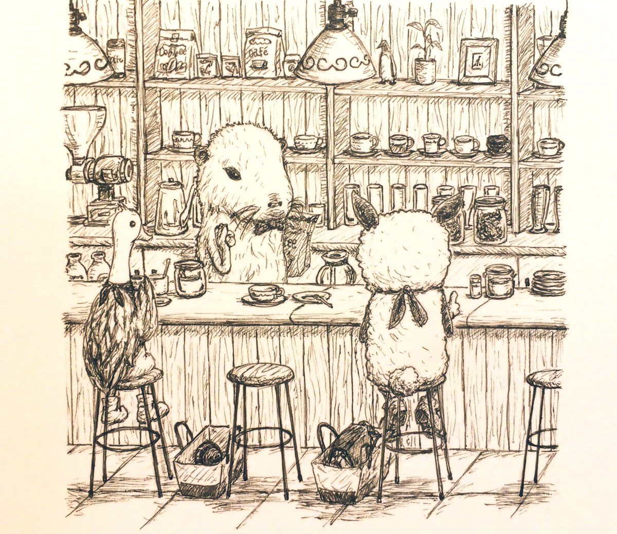 #喫茶店の日  
昔描いてたペン画の喫茶店ぽいやつ☕️ 