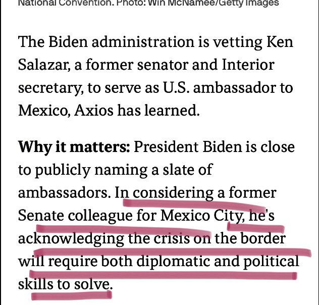 Interesting scoop by Axios on Salazar being vetted as US Ambassador to Mexico. Less impressive is the usual Beltway tendency to tie Mexico’s relevance for the US to just border security.