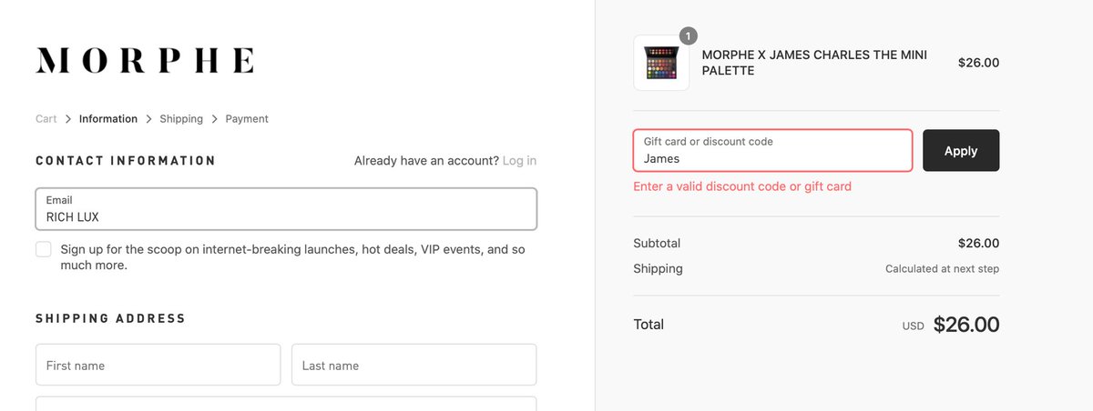 RichLux713's tweet photo. BREAKING NEWS !!! Morphe dropped James Charles code !!! https://t.co/qlafnBjDHC
