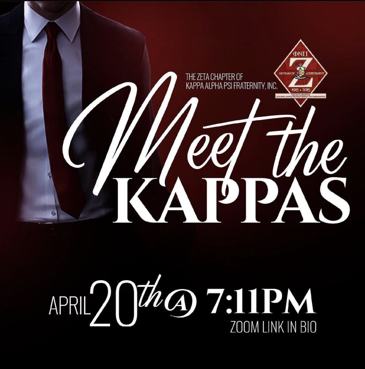 Come learn about Kappa Alpha Psi Fraternity, Inc. and THE Zeta Chapter (Business Casual). Zoom link will be in bio.