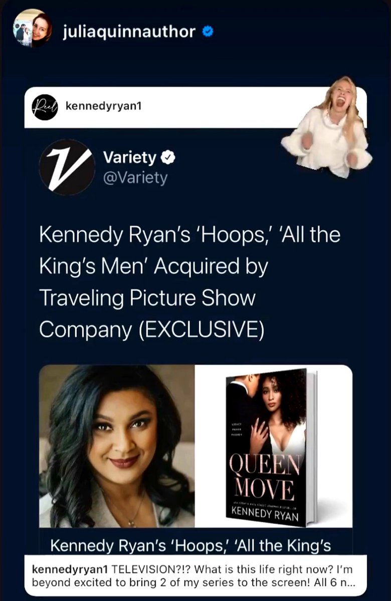 Julia Quinn, BRIDGERTON AUTHOR posted our announcement! 🎉🤯🤓variety.com/2021/tv/news/k… #RisingTides #TPSC #KennedyRyanrocks #cantwait