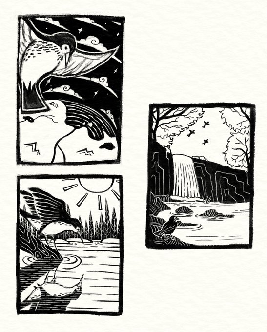 Concept thumbnails for a linocut class project 