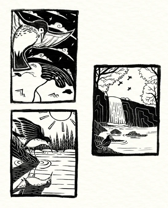 Concept thumbnails for a linocut class project 