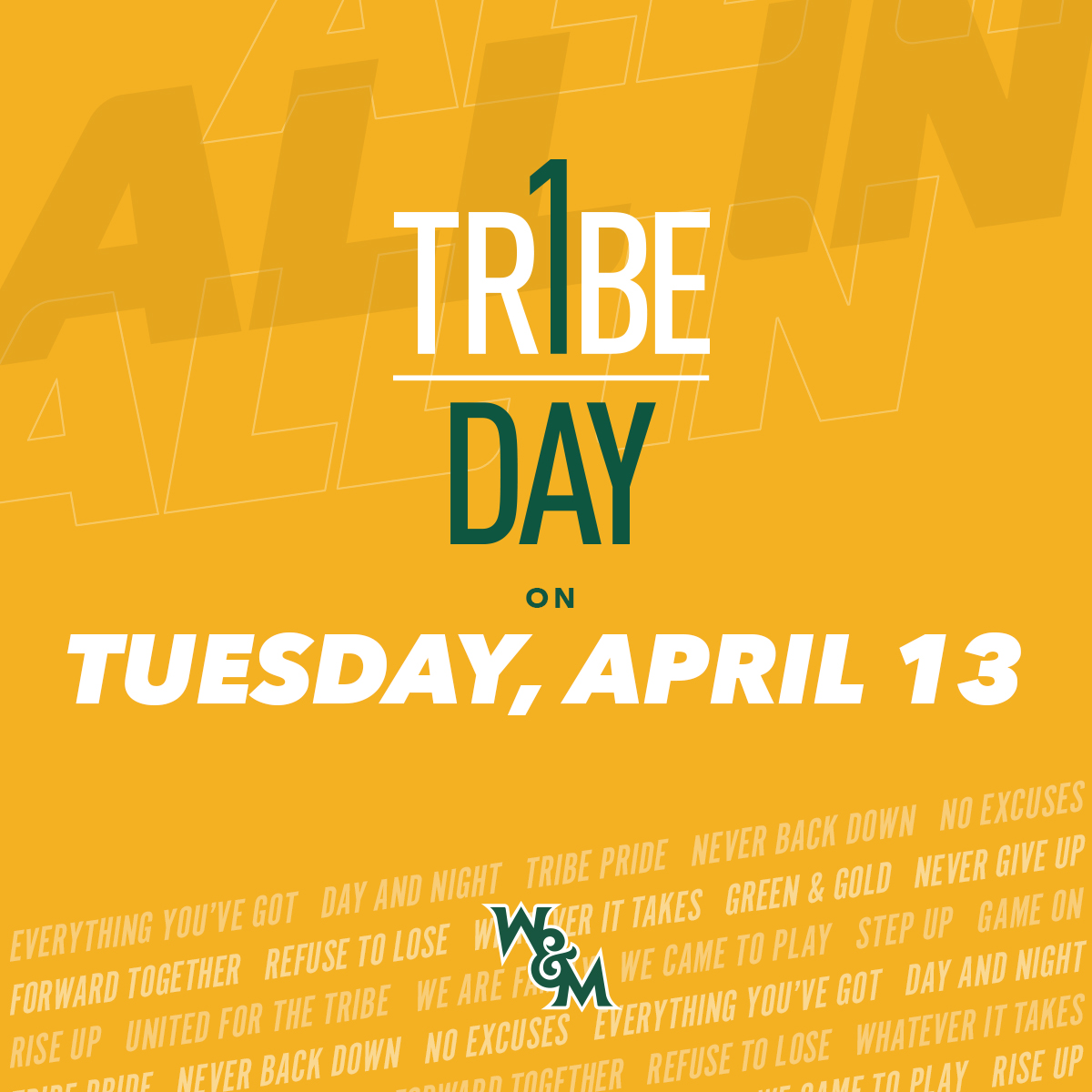 WMTribeClub's tweet photo. Today is #OneTribeOneDay. Are you "all in" for @TribeAthletics? We hope you will join thousands of others in support of our 23 sports programs and hundreds of student-athletes.

Make your gift by visiting https://t.co/C197rwuTRx https://t.co/1Nuwo6NVVy