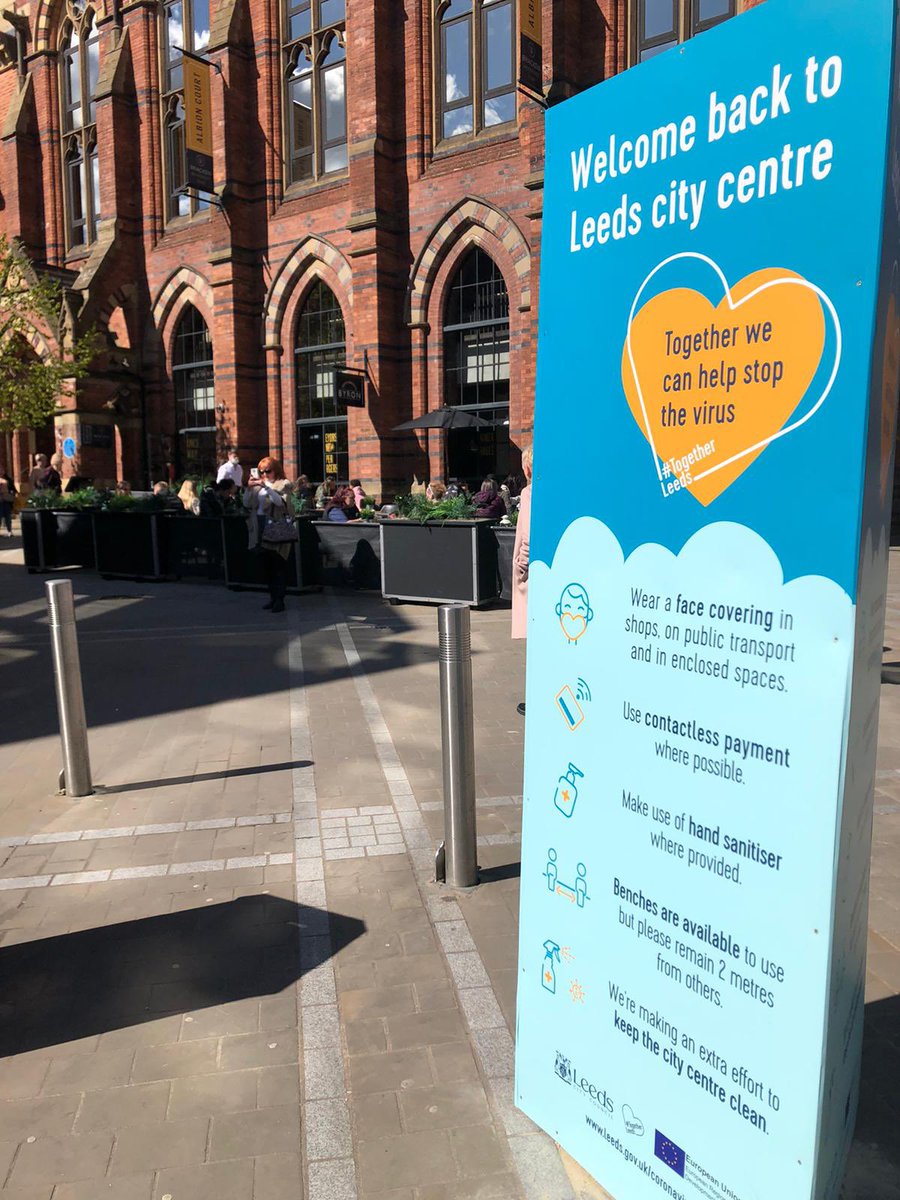 Leeds_City_Ctr's tweet photo. Welcome back! New city centre COVID signage has been installed for your safety and information. A big thank you to all the social distancers! #backtoLeeds #visitLeeds #cleanLeeds #Leedscitycentremanagement https://t.co/Ff53fNBuQD