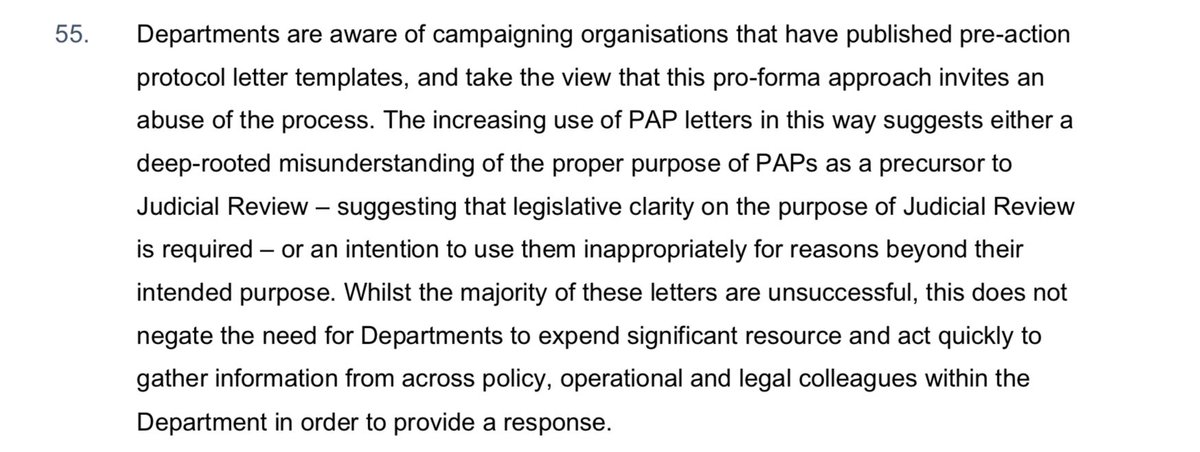 Given how often it effectively treats the pre-action process as a “who blinks first” staring-match, again you’d think it was a bit hypocritical of the Home Office to criticise others for misusing it (in fact I don’t even understand what this part of its response means) 10/