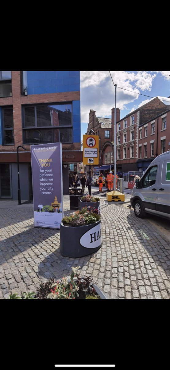 New signage up in the city centre. Work is continuing in some areas around the city and we are working alongside businesses in those areas to ensure they can open and operate safely. #VisitLeeds #TogetherLeeds