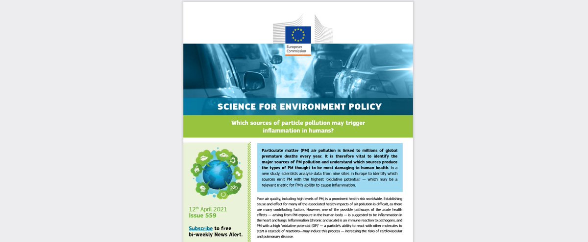 🗞️The new Science for Environment Policy News Alert is out now!  

Read the alert to learn more about how #pollution is affecting our #wellbeing &amp; #health and to learn about strategies to best mitigate the worst sources ⬇️

ec.europa.eu/environment/in…