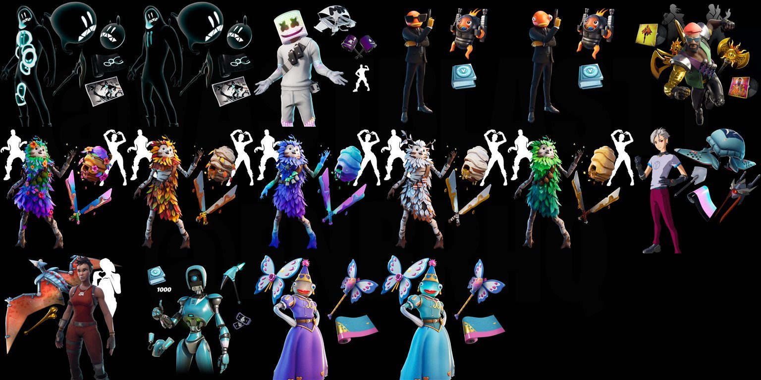 Fortnite Leak Sheet June 2021 Fortnite V16 20 Leaked Skins Princess Fishstick Aloy More Fortnite Intel