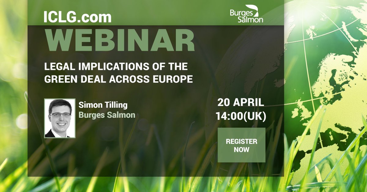 Join partner and head of #environment Simon Tilling on Tuesday 20th April for @ICLG_GLG's webinar 'Legal Implications of the Green Deal Across Europe' where a panel will share their legal perspectives on the #greendeal and #cop26. Register here: iclg.com/glgevents/lega…