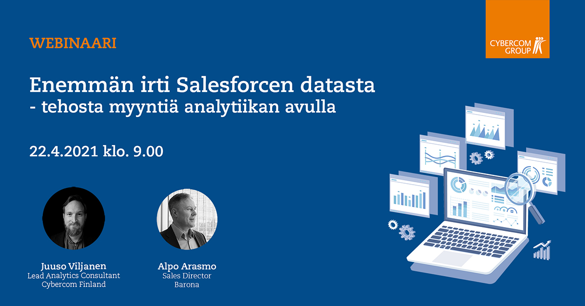 Webinaari 22.4.2021 klo. 9.00 | Tervetuloa webinaariimme kuulemaan ja näkemään miten #salesforce dataa voi hyödyntää arjen myyntityön tukena analytiikan avulla. Vieraana Baronan myyntijohtaja <a href="/AlpoArasmo/">Alpo Arasmo</a>. #myynti #data #analytiikka Ilmoittaudu mukaan 👉 hubs.ly/H0K-5Mc0