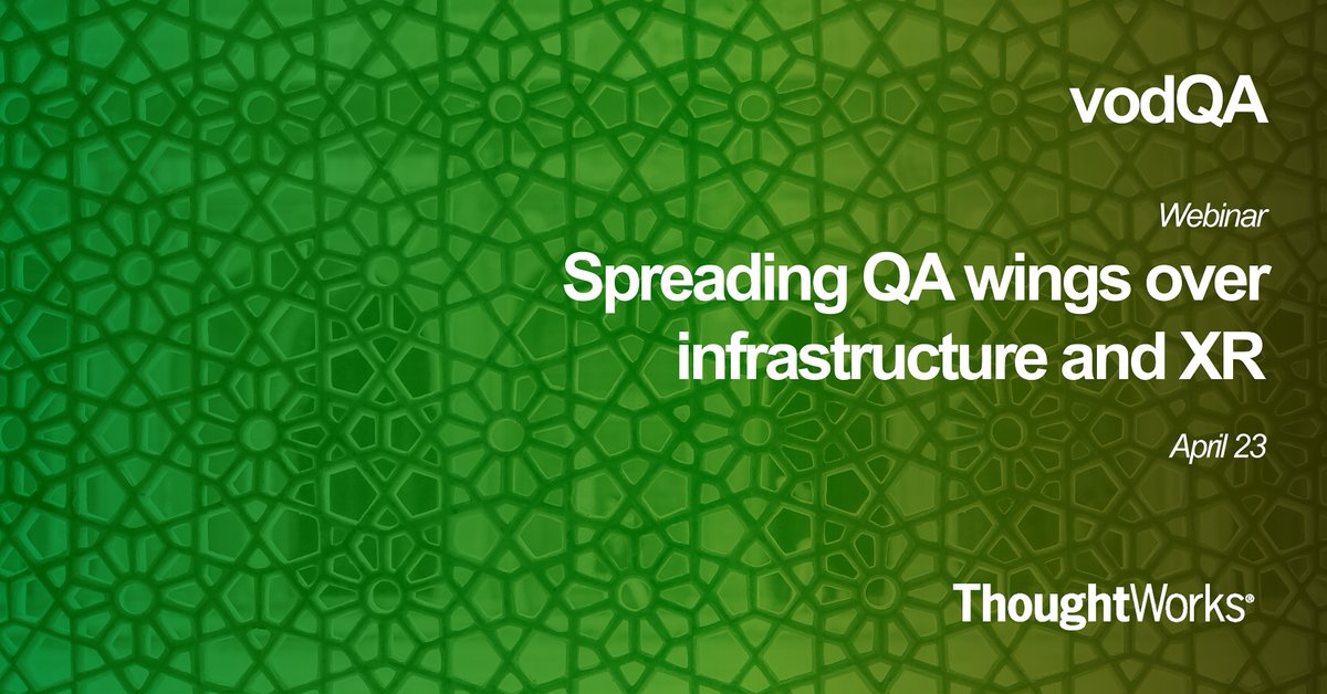 thoughtworksIN's tweet photo. Join us for a #vodQA session on April 23rd at 4:00 PM, we'll discuss #infrastructure, #XR and more!
Register now:
https://t.co/Fw2M1GU6Uj
#webinar #QA #QualityAnalysts #ThoughtWorksIndia https://t.co/BBJEGILP58
