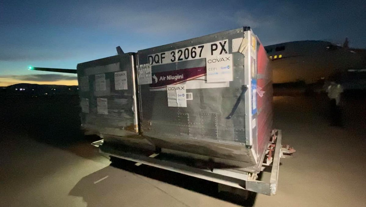 Photo of the COVAX COVID-19 vaccines on the airport tarmac