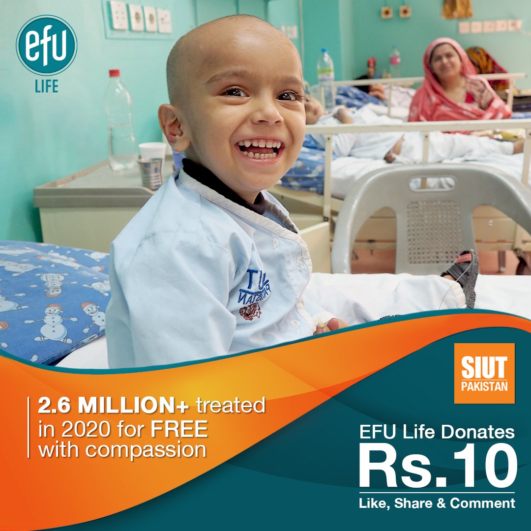 SIUT provides state of the art medical cover to thousands in need free of cost without any discrimination.
So Join Hands #ForALife with us as #EFULife donates RS.10 to SUIT on your every like share and comment.
To make a donation: or visit: siut.org/donate.php