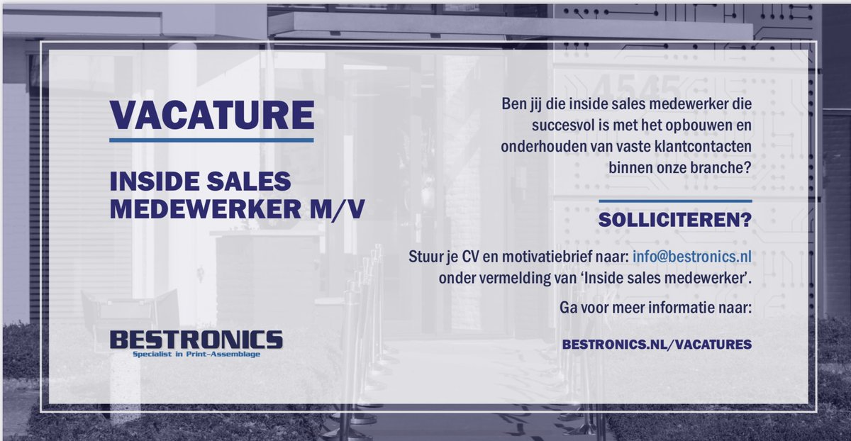 fantastische baan in de sales bij Bestronics BV, wie wil dit niet? Ik kan het weten!! 

Klik op link voor meer info:
lnkd.in/eJ3tFzz

 #Innovatie #brainport