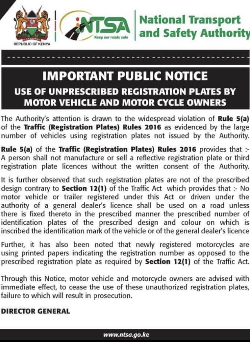 Kenya Police Service on Twitter "Use of unprescribed registration