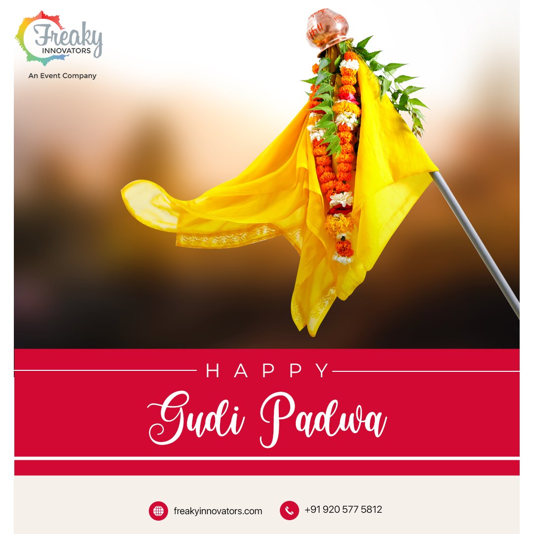 Freakyinnovator's tweet photo. Gudi Padwa is a new beginning of dreams, hopes, and happiness. May this wonderful year bring success, surprises, and happiness to you. 

Have a great Gudi Padwa! 🙏

#freakyinnovators #gudipadwa2021 #HappyGudiPadwa #weddingplanner #eventplanner #delhi #mumbai #ahmedabad https://t.co/xYBUCgUyhr