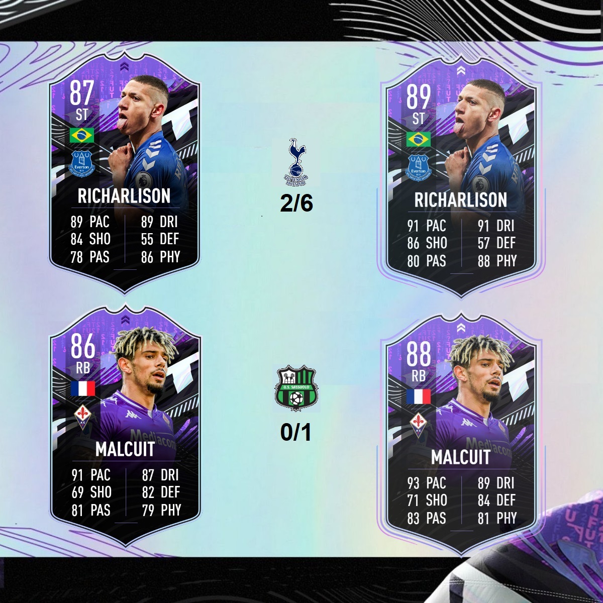 FUTArdour's tweet photo. The final 2 #FUTWhatIf games
Fiorentina need to keep a clean sheet
They've only kept 1 clean sheet in their past 14 games; Sassuolo have only failed to score once in 12 games
Richarlison needs 4 goals against Tottenham
Last time these teams met Everton won 5-4
#FUT #FIFA21 https://t.co/K8Adx5BsMh