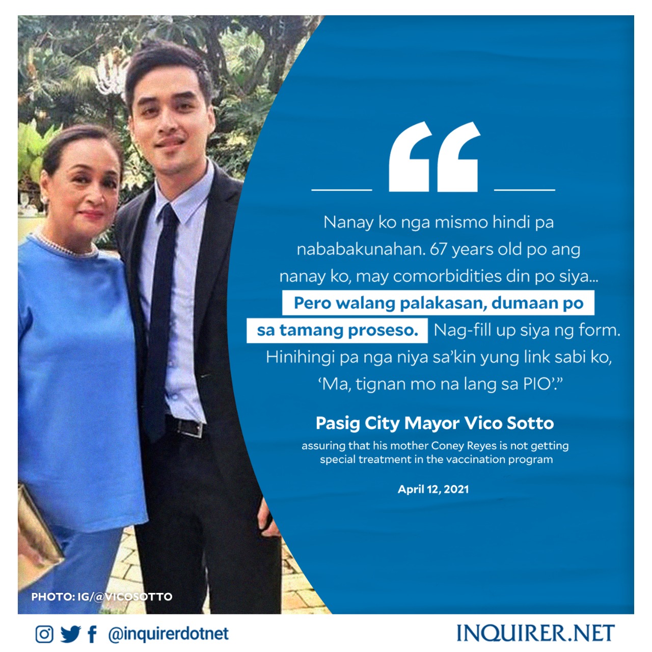 Inquirer On Twitter Walang Palakasan Pasig City Mayor Vico Sotto On Monday Said Even His Senior Citizen Mother And Actress Coney Reyes Was Not Exempted From Complying With The Guidelines Of The