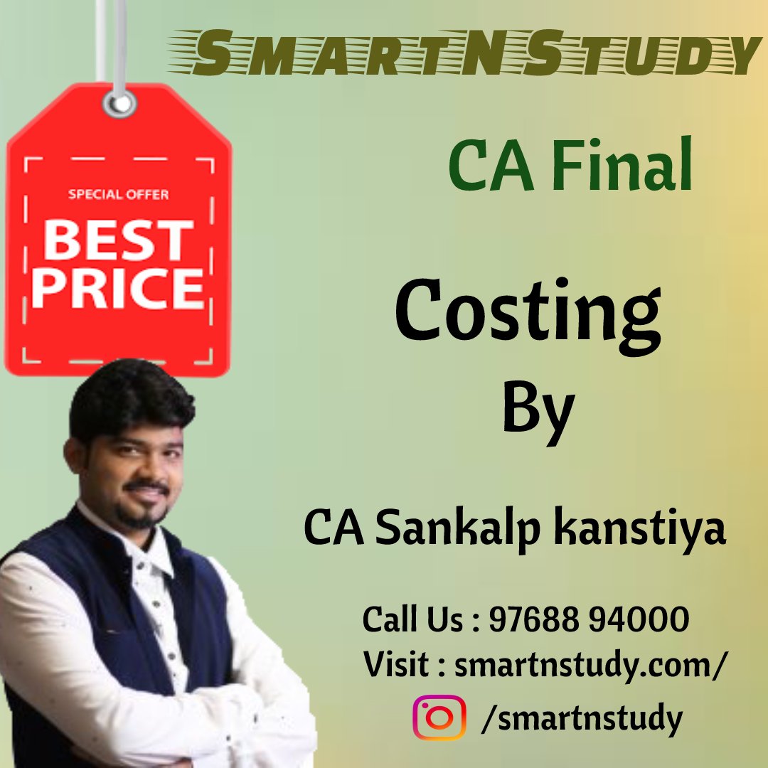 SmartNStudy1's tweet photo. Get Latest CA Final Costing Classes
From:- CA Sankalp Kanstiya Sir
............................
Visit:- https://t.co/6pW0OGZqJg
Whatsapp or Call Now:- 9768894000
Follow us on Facebook &amp; Instagram:- Smart N Study
#CostingClasses
#CostingClassesbySankalpkanstiya 
#CASankalpkanstiya https://t.co/Hxrl91eZuh