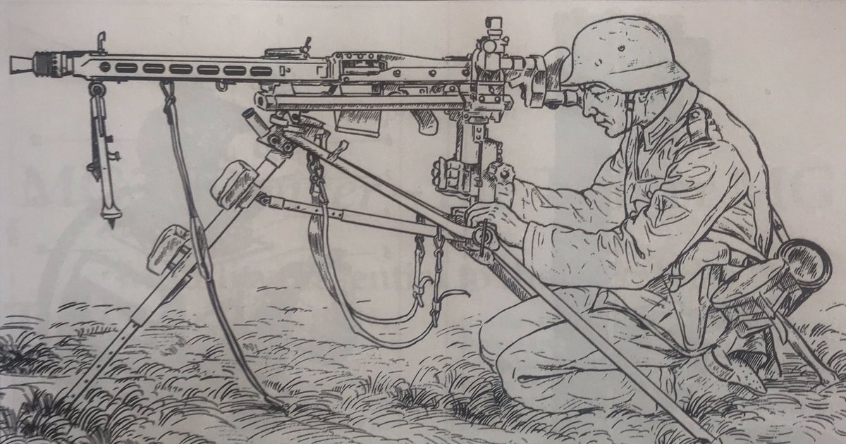 For the Schwere Mg role, the ‘Vorsatzfernrohr Mg Zieleinrichtung’ was issued. This lowered the profile of the Richtschützen, who having gone through 37 lessons of training to become proficient using the Mg34/42, was a valuable commodity. 3)