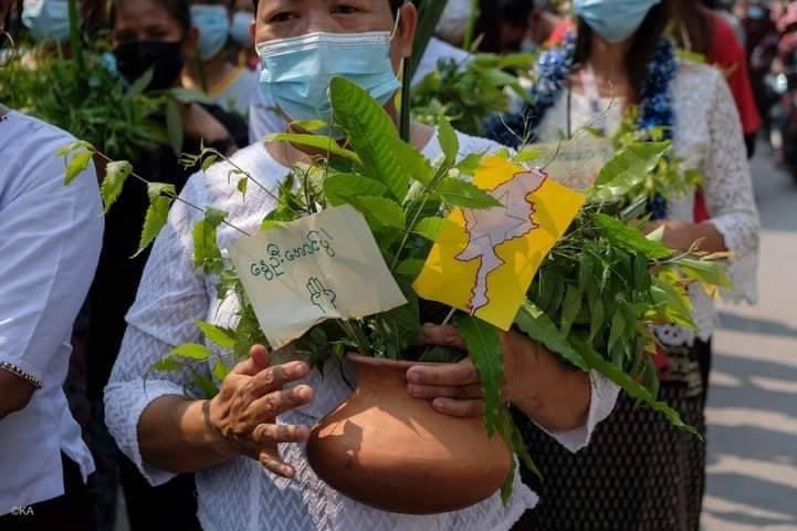 People in Myanmar launched the #RevolutionaryThingyan campaign on Tuesday, the first day of the New Year Water Festival, in continued protest of the military coup regime. #WhatsHappeningInMyanmar