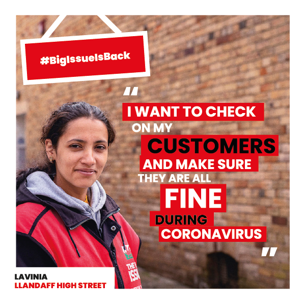 BigIssue's tweet photo. For a lot of people, easing lockdown means a chance to visit the shops or go to the pub. To a Big Issue vendor it can mean something very different. #BigIssueIsBack #OpenForBusiness https://t.co/aD3QpniTqr