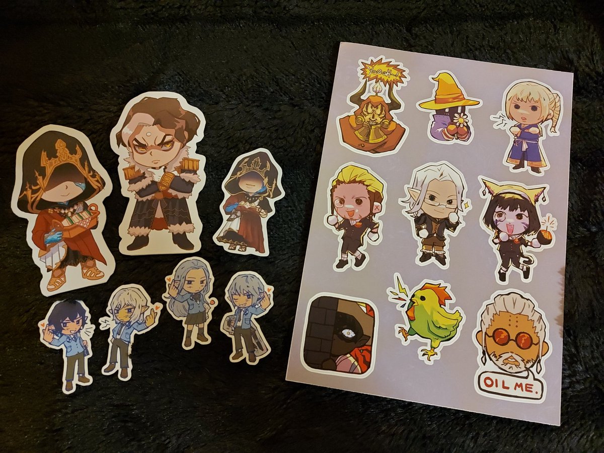 big exarch + emet stickers from @/morecoffeedudeopo opo + cait sith prints from @/tea_l_deer !!
