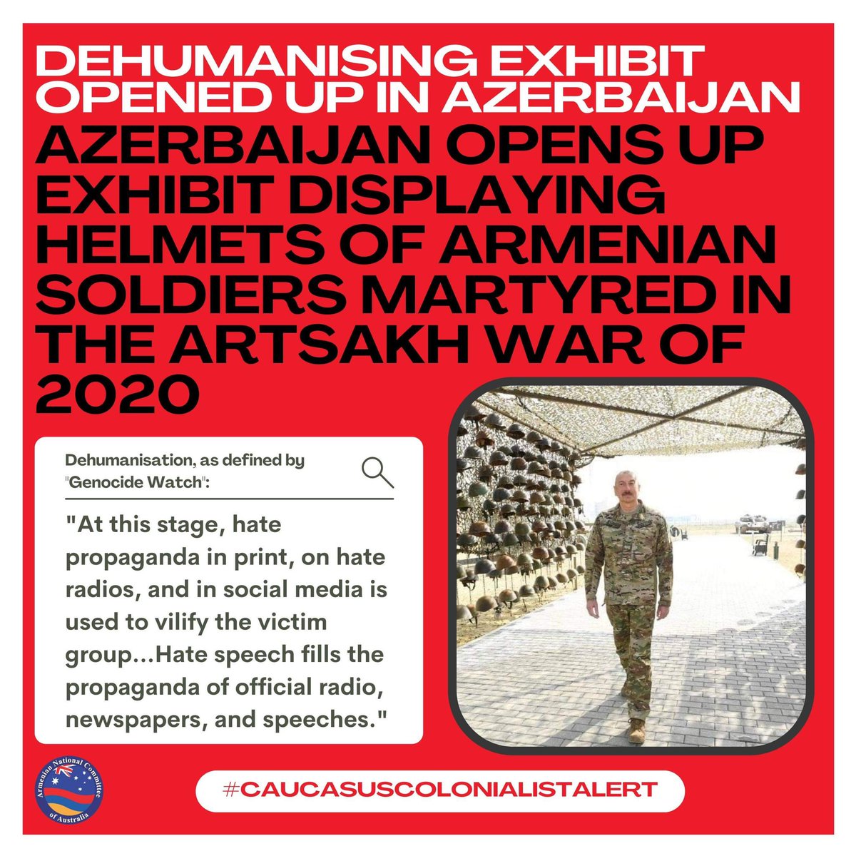 16. Just when you thought it couldn’t get any worse... @presidentaz proudly walking though a park exhibiting the personal belongings and humiliating depictions of fallen Armenian soldiers from the 2020 Artsakh War.  #CaucasusColonialistAlert  #StopAliyev