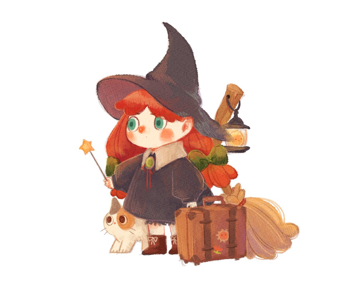 1girl hat wand witch hat witch broom holding wand  illustration images