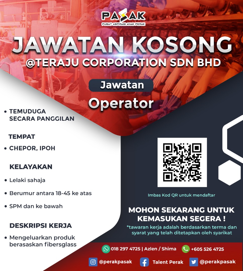 Pusat Aspirasi Anak Perak On Twitter Jawatan Kosong Teraju Corporation Sdn Bhd Chepor Ipoh 1 Operator Https T Co Iox6qjhggc 05 6917211 Atau Https T Co F4r1dlf8i0 Isnin Jumaat Jam 9am 5pm Tidak Termasuk