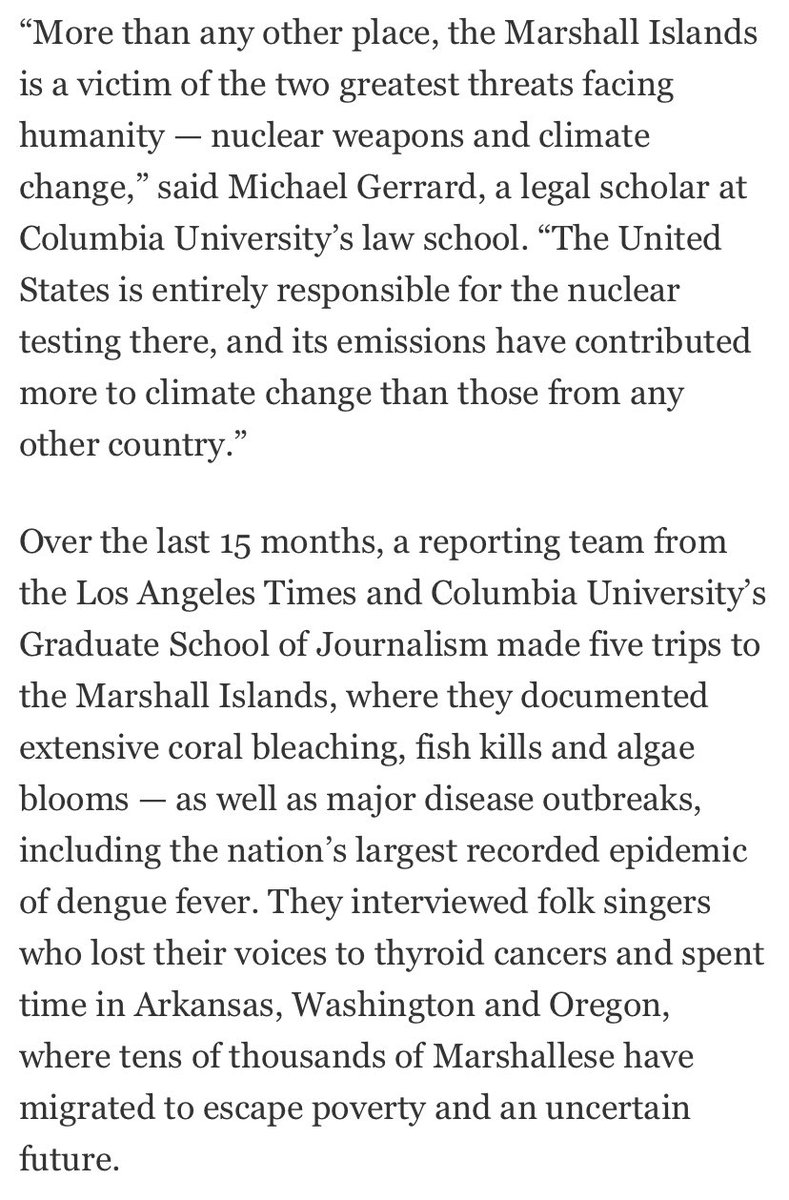 the issue in the marshall islands relates to global warming and its much much much more lethal than how japan is dealing with it’s nuclear waste. if u care about the waste water, please care about the marshall islands too! :) article:  https://www.latimes.com/projects/marshall-islands-nuclear-testing-sea-level-rise/