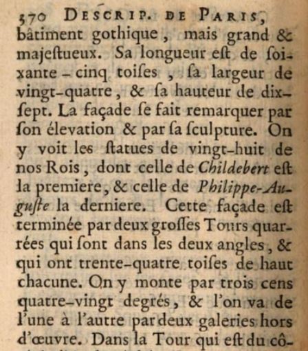 Il faut d'abord préciser qu'au XVIIIe siècle, à la suite des érudits Mabillon et Montfaucon, tout le monde est persuadé que ces statues représentent les anciens rois de France. C'est l'interprétation que donne, par ex., Piganiol de la Force dans sa "Description de Paris". 2/10