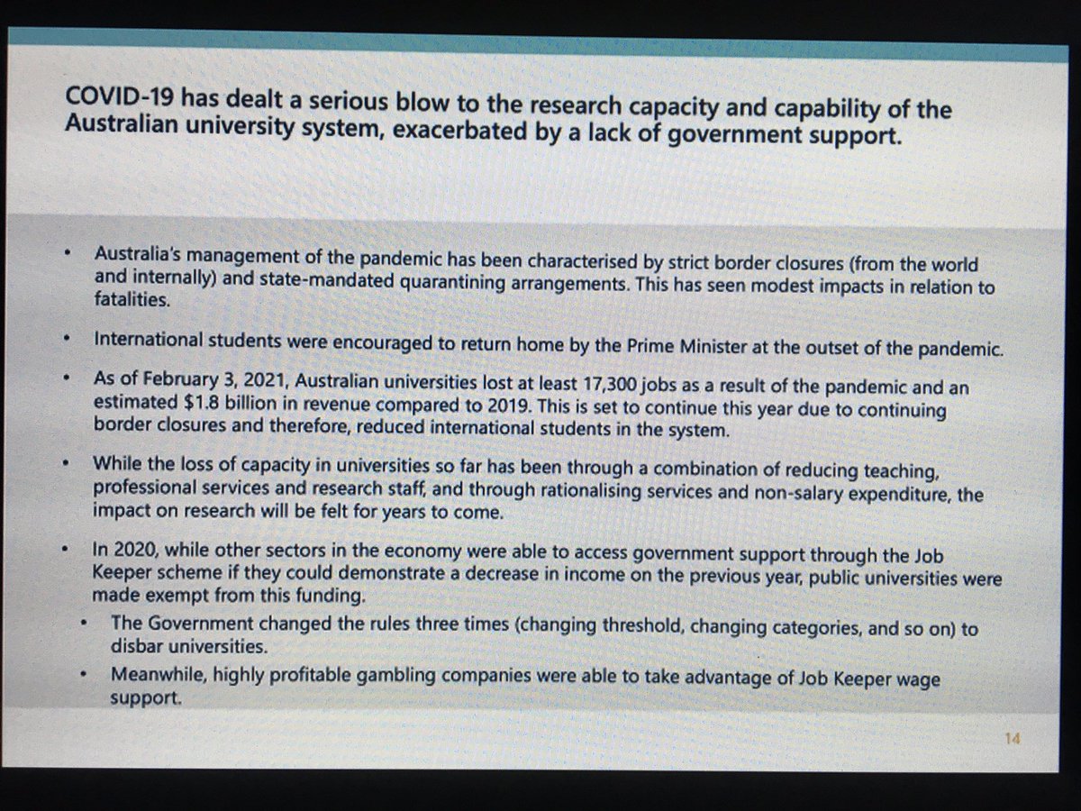 Sally Kift Covid A Big Blow To Ozhe Research Capacity Capability Then Lack Of Govt Support 21 One Off 1bn Injection Not Enough Unrealistic To Expect Business To Support R