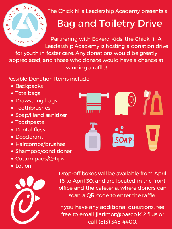 coyotecareerlab's tweet photo. The Chick-Fil-A Leader Academy's Donation Drive kicks off this Friday!  Donate to Eckerd Kids and enter our prize drawing! @TheCoyoteWay https://t.co/jdsDb8OjYs