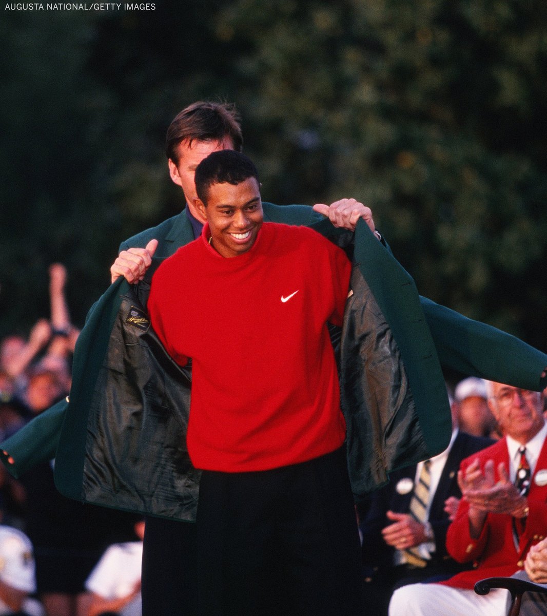 espn's tweet photo. 24 years ago today, 21-year-old Tiger Woods won his first major at @TheMasters. 

The rest is history 🏆 https://t.co/l74n4blonZ