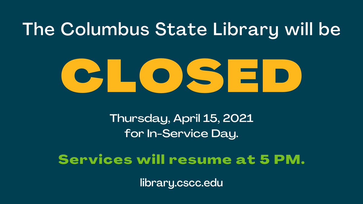 Just a reminder: tomorrow, Thursday the 15th, all College offices will be closed until 5 PM for In-Service Day. Library services will be unavailable during that period. Services will resume Thursday at 5PM.