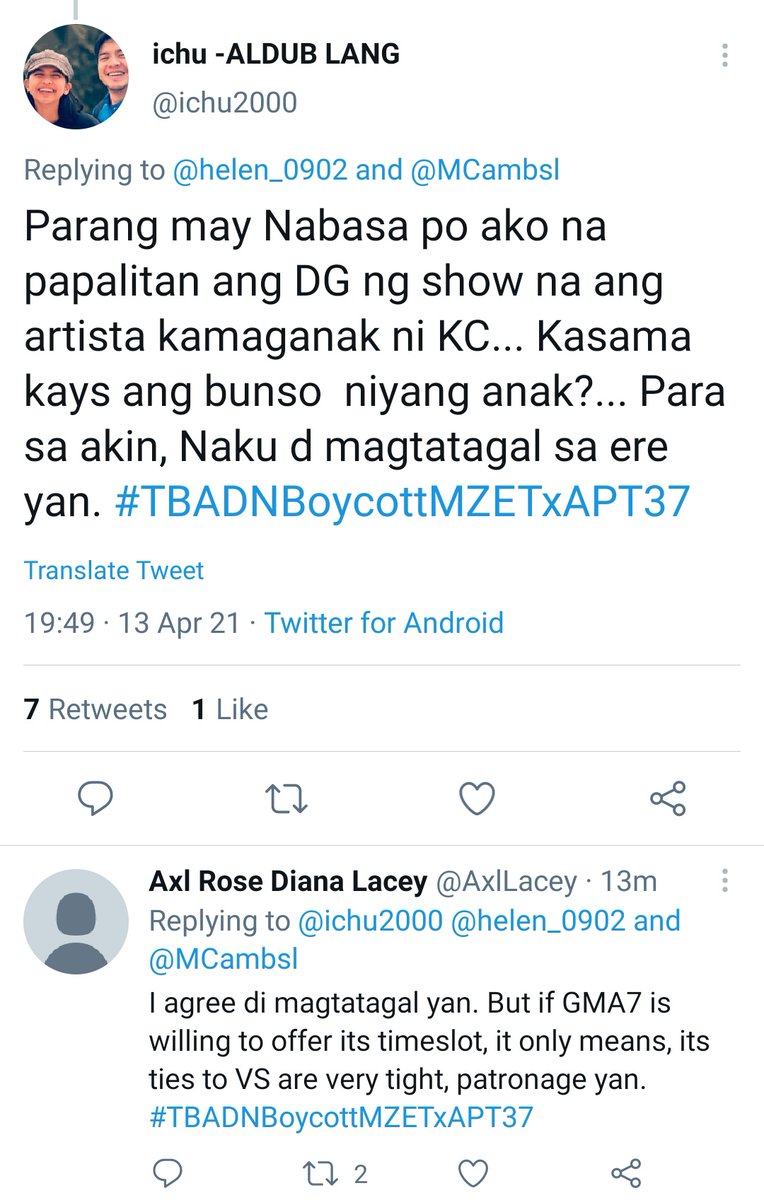  https://twitter.com/ichu2000/status/1381937503687434245?s=19 Ano kaya kung ito ang token competition ng Pop Pinoy ni Maine sa TV5? GMA7 wants Maine far from Alden during his TS w/ JCS & movie w/ Bea. GMA, APT & MZET are all in this together anyway, so MZET will be Maine's token rival.  #TBADNBoycottMZETxAPT37