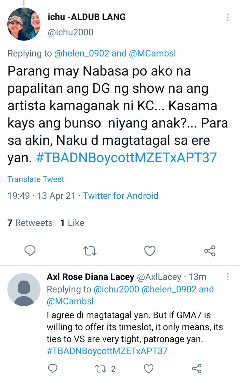  https://twitter.com/ichu2000/... Ano kaya kung ito ang token competition ng Pop Pinoy ni Maine sa TV5? GMA7 wants Maine far from Alden during his TS w/ JCS & movie w/ Bea. GMA, APT & MZET are all in this together anyway, so MZET will be Maine& #39;s token rival.   #TBADNBoycottMZETxAPT37