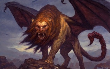 Manticore - A lion with the head of a human and the tail of a scorpion. It uses a human head to lure prey and shoots venomous spines that paralyze its prey -- only to devour them whole. (Inspiration for the character from Onward!)