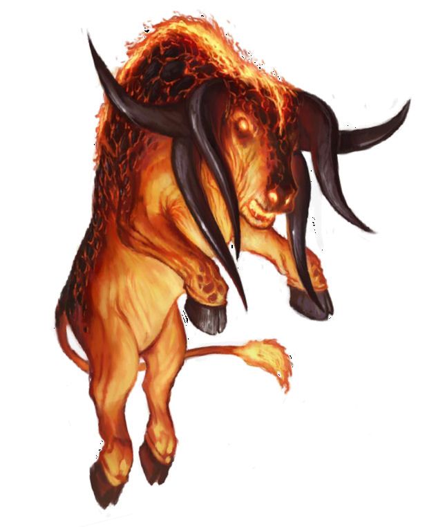 Hadhayosh - Resembles an ox with skin like brass and a mane of flames. It can grant eternal life and the divine right to rule (and attention from gods). It can generate heat to burn its victims to ash -- and had a really bad smell.