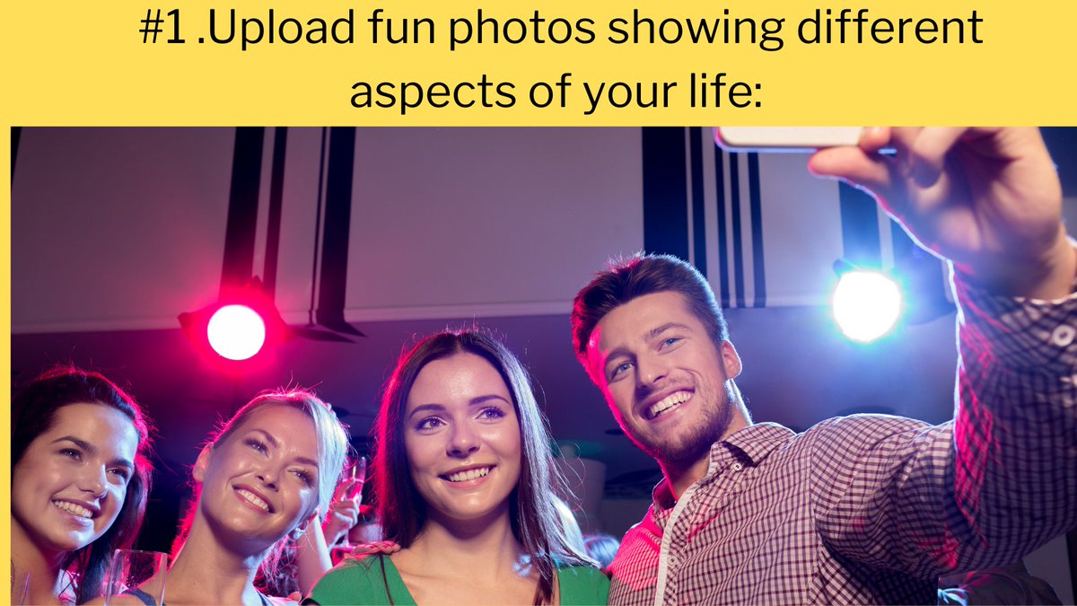 Upload fun photos showing different aspects of your life:Do not be a boring poke or excessive person. Using the different slides, showcase the best photos of you having fun, playing, at work, and taking a vacation.