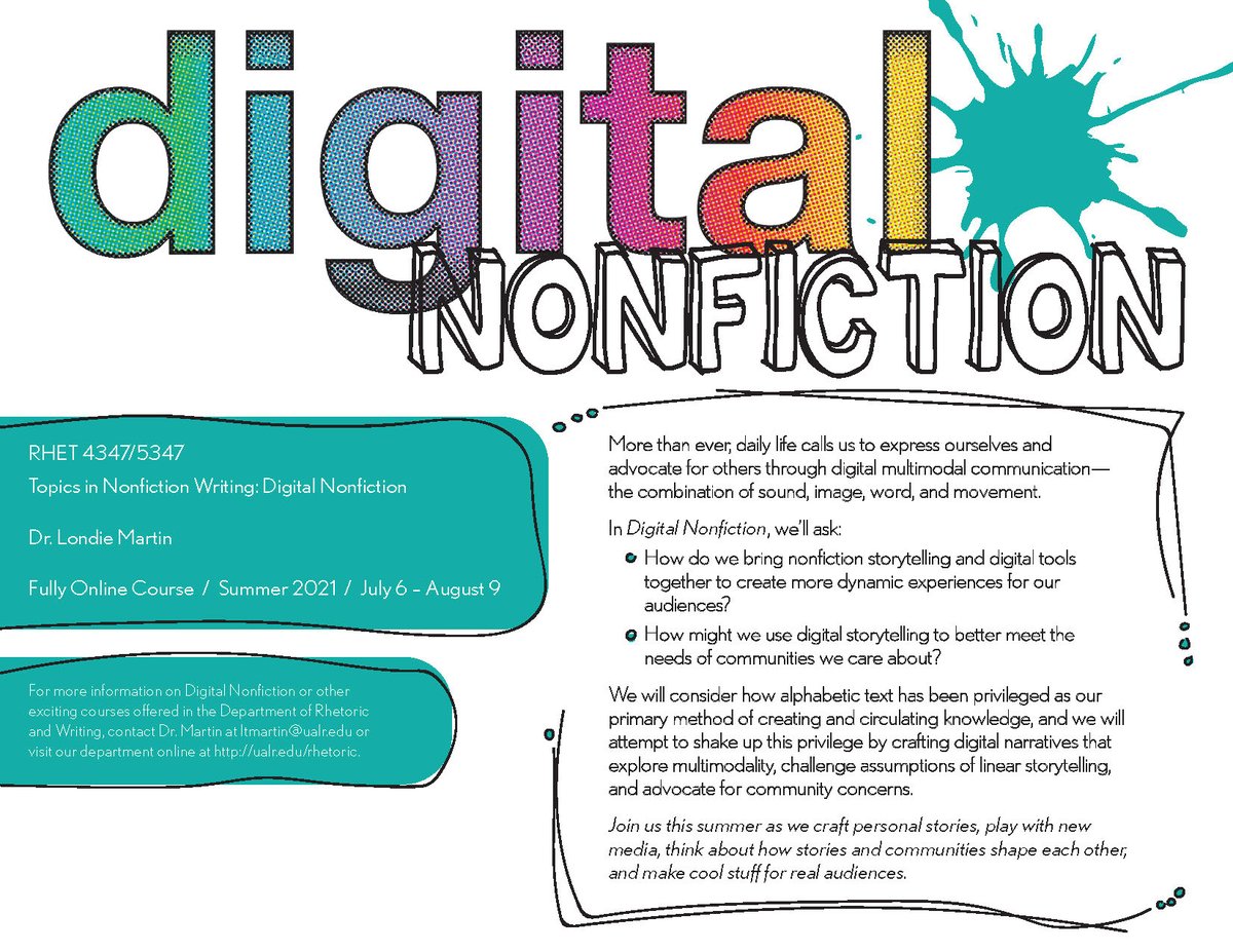RWUALR's tweet image. Summer classes are filling up.  If you're looking for a cool elective, check out Digital Nonfiction in the second half of the summer.