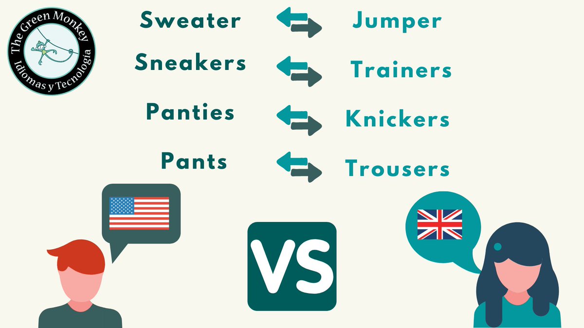 🐒¿Habéis escuchado palabras en inglés que no entendíais y resulta que las conocíais, pero de otra forma? 🥴

Hoy vamos a ver algunas palabras relacionada con la vestimenta, que se dicen de distinta forma dependiendo de si las dice un americano o un inglés.😱

#tgm #vocabulary
