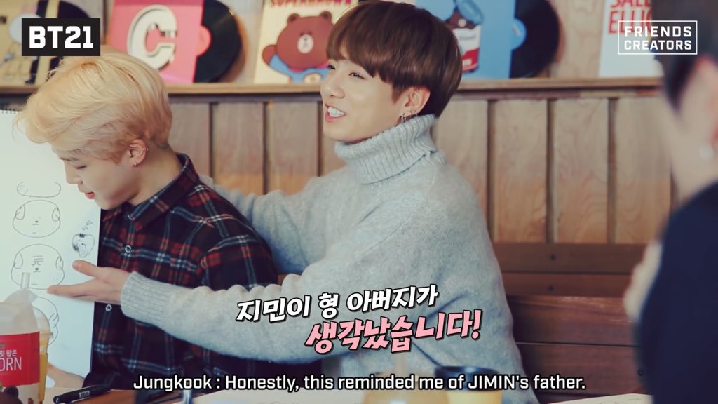 jungkook saying that the chimmy sketch drawn by jimin reminded him of jimin’s father