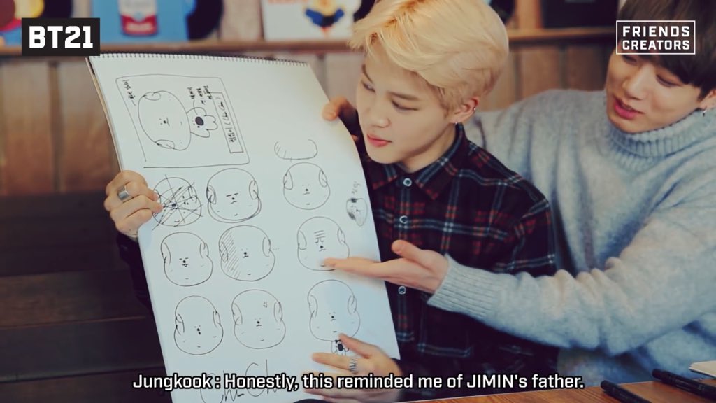 jungkook saying that the chimmy sketch drawn by jimin reminded him of jimin’s father