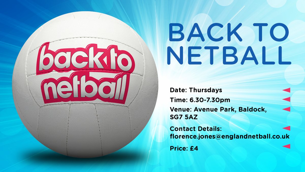 Back to Netball returns to #Baldock on Thursday evenings!!!

Grab a friend, or come and meet some new ones!

A fun way to get some exercise and boost your health and mood. <a href="/OnYourDoorstep7/">On Baldocks Doorstep</a>
