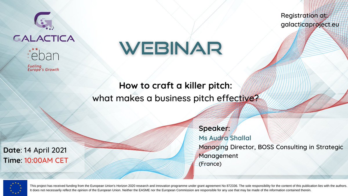 💥 Last day to register to GALACTICA tommorow's #webinar and learn all about how to make a killer pitch ! 🙌

🔨 It will come in handy if you are considering applying to GALACTICA #open #call !

Register here: bit.ly/2Qlj8w6