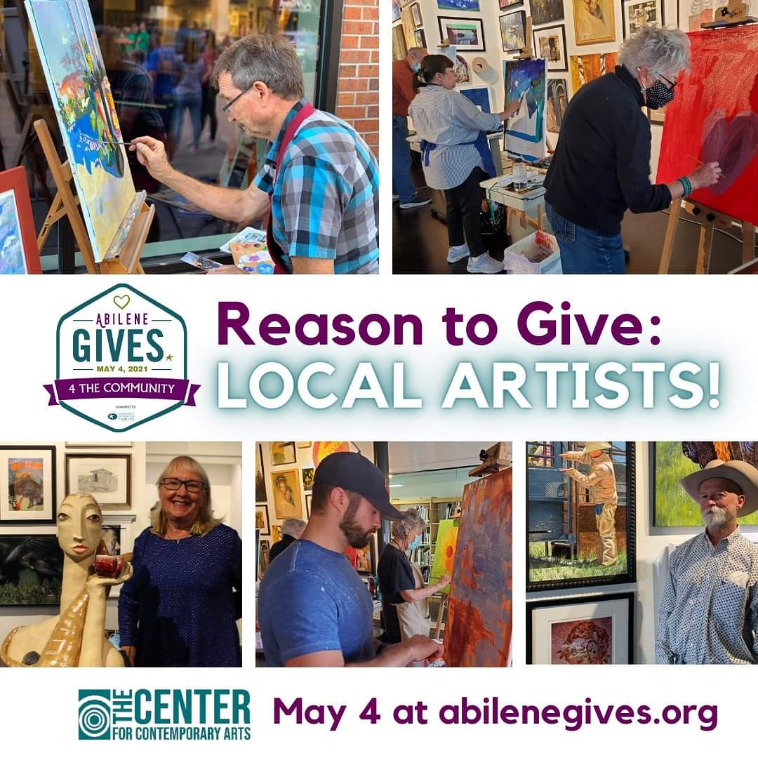Reason to Give #2: Local Artists! 

The Center is Abilene's only nonprofit dedicated to serving local artists and presenting local art in our galleries throughout the year. 

Help us reach our $10k goal during #Abilene Gives on May 4 at abilenegives.org!